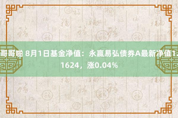 哥哥啪 8月1日基金净值：永赢易弘债券A最新净值1.1624，涨0.04%