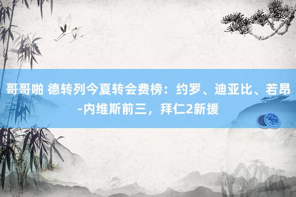 哥哥啪 德转列今夏转会费榜：约罗、迪亚比、若昂-内维斯前三，拜仁2新援